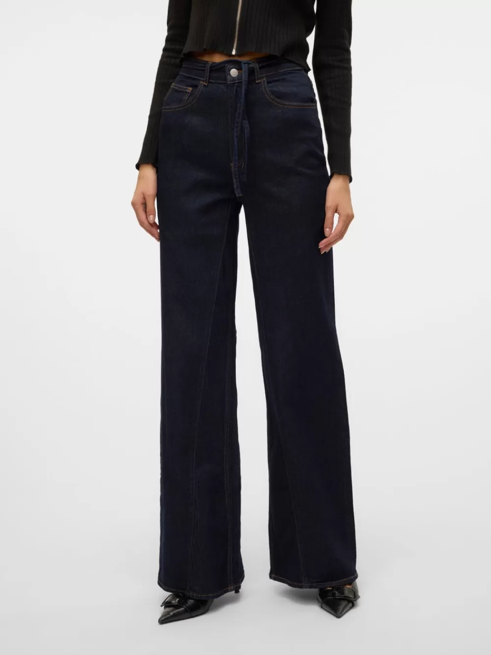 VERO MODA AWMADDIE Korkea vyötärö Wide leg fit Farkut Dark Blue Denim Best