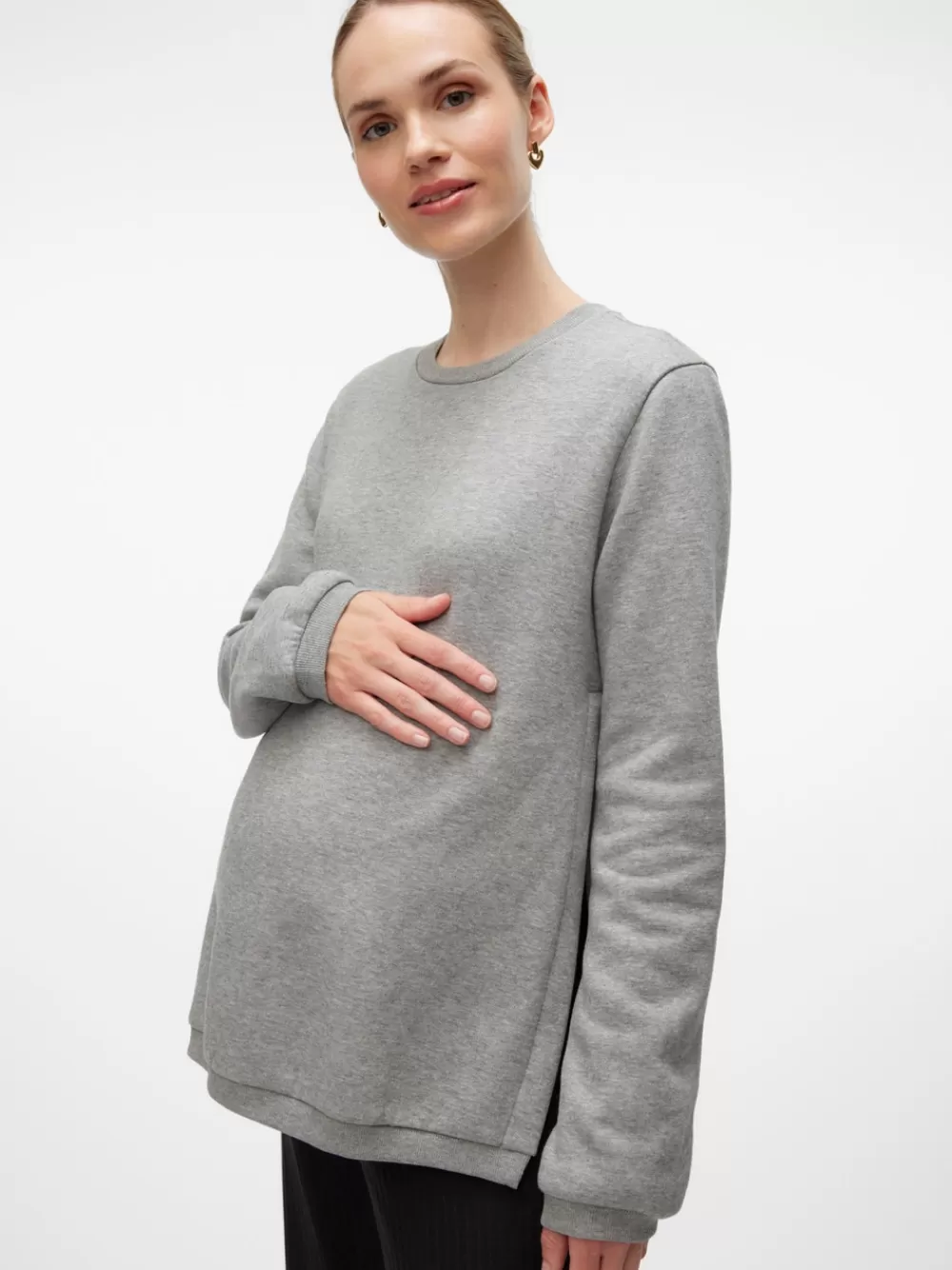 VERO MODA Loose fit O-pääntie Resorilliset hihansuut Svetarit Light Grey Melange Cheap
