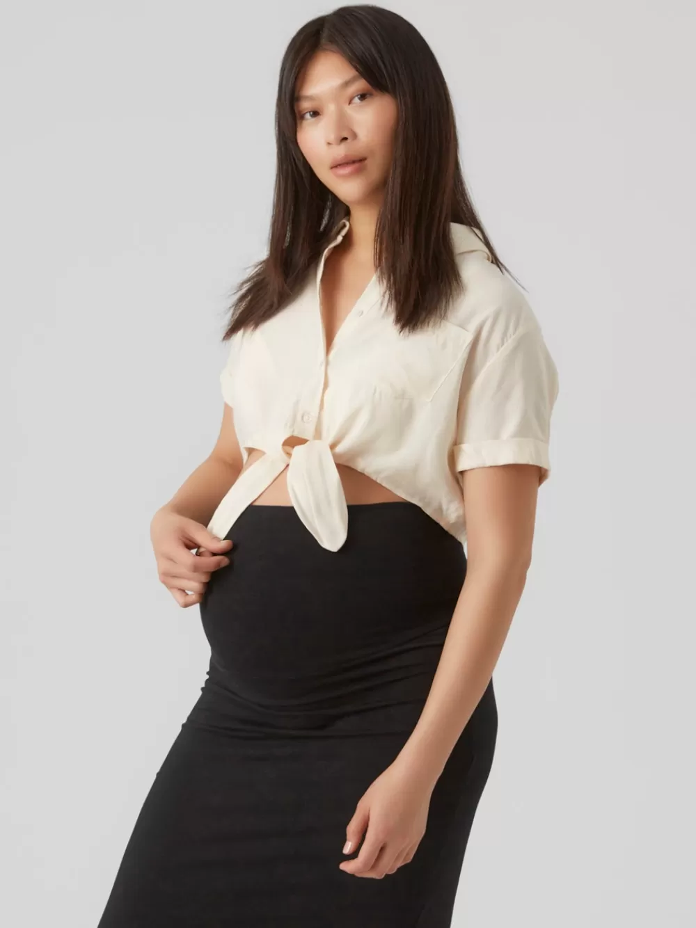 VERO MODA Regular fit Paitakaulus Käännetyt hihat Topit Whitecap Gray Clearance