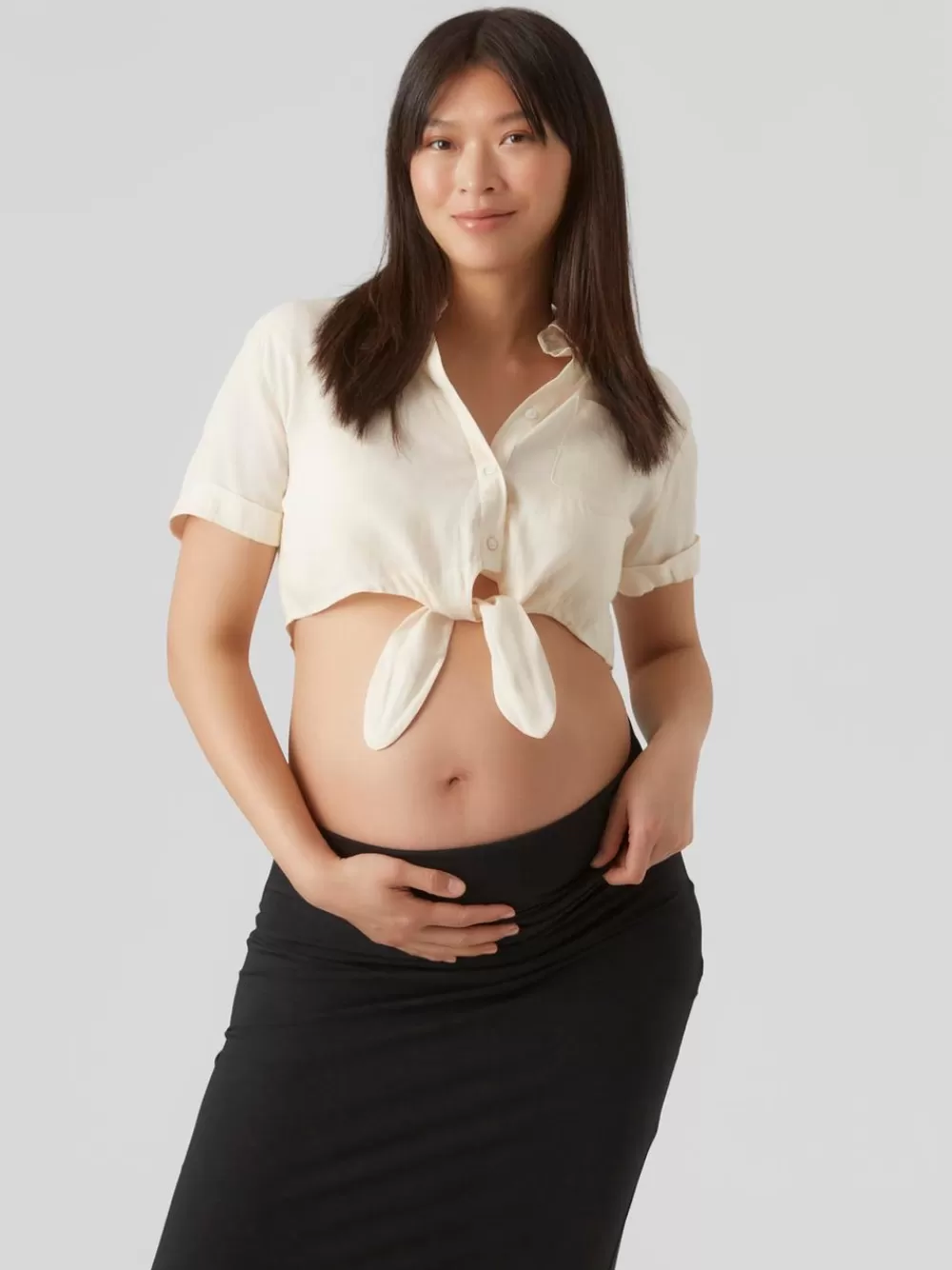 VERO MODA Regular fit Paitakaulus Käännetyt hihat Topit Whitecap Gray Clearance