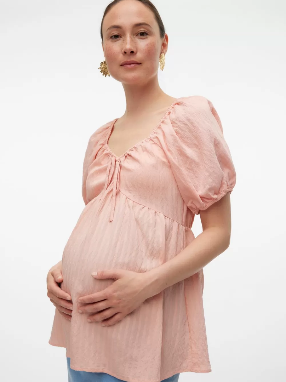 VERO MODA Regular fit V-pääntie Joustavat hihansuut Pallohihat Topit Peach Melba Fashion