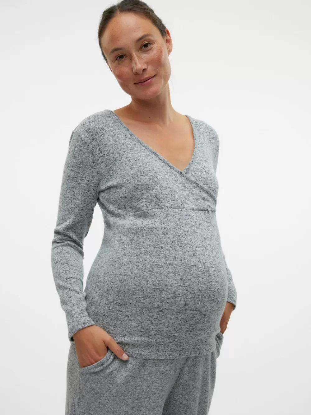 VERO MODA Regular fit V-pääntie Topit Light Grey Melange Shop