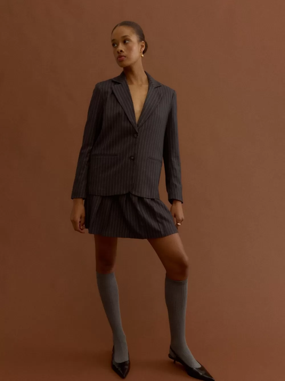 VERO MODA SNKARA Korkea vyötärö Minihame Grey Pinstripe Discount