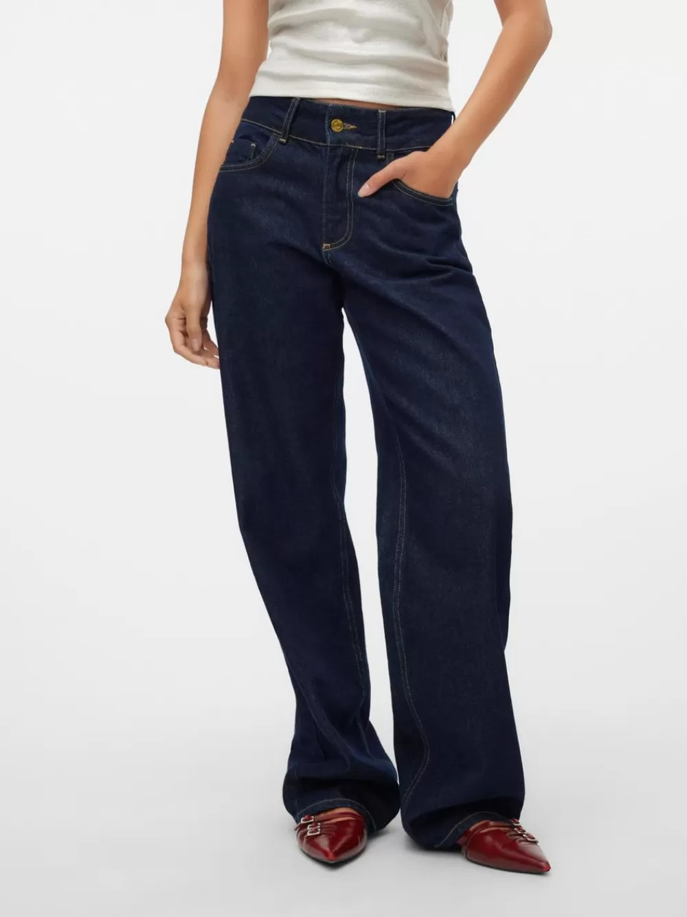 VERO MODA SNRANCY Normaali vyötärö Wide fit Farkut Dark Blue Denim Outlet