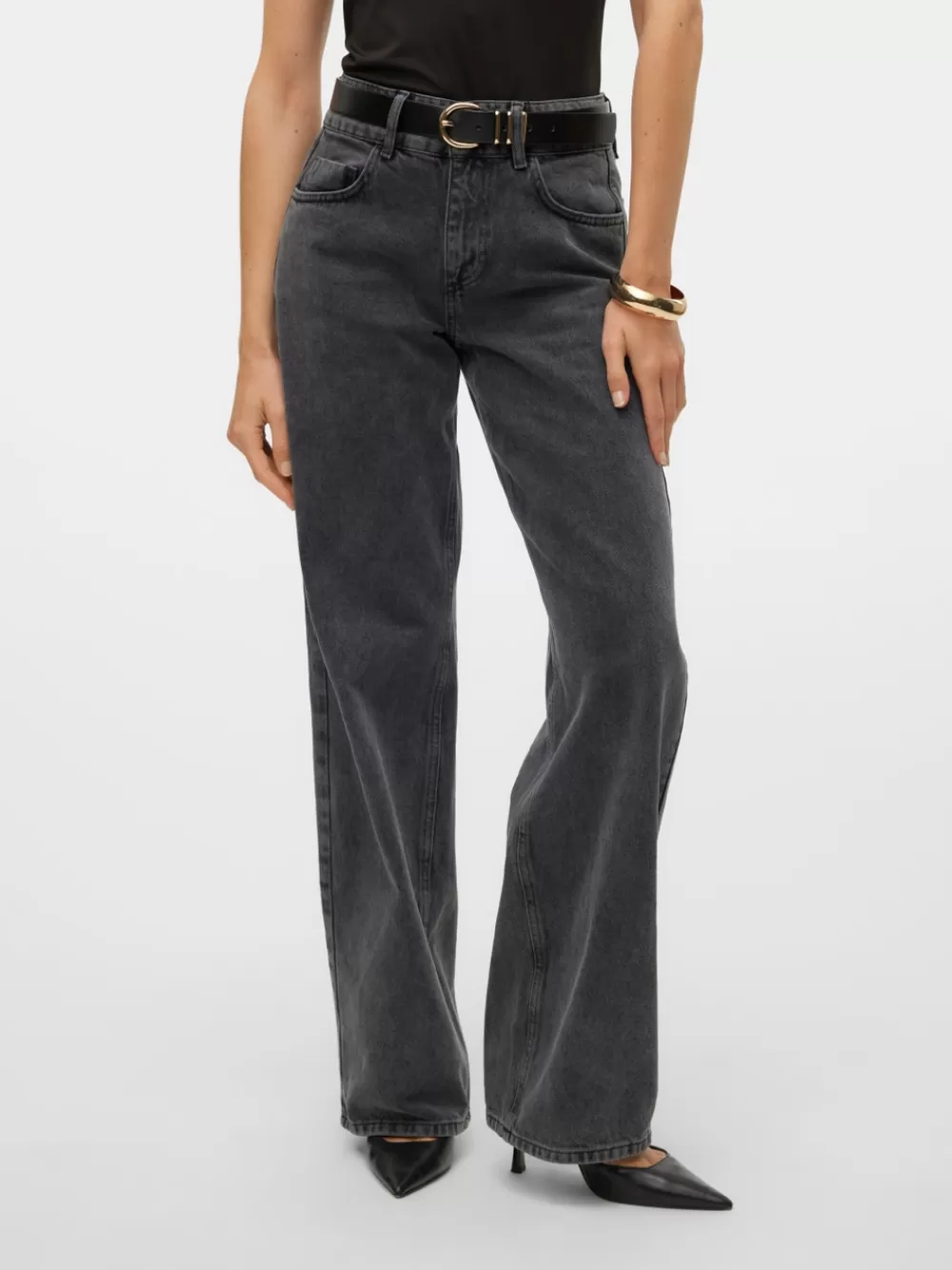 VERO MODA SNRANCY Normaali vyötärö Wide fit Farkut Dark Grey Denim Best