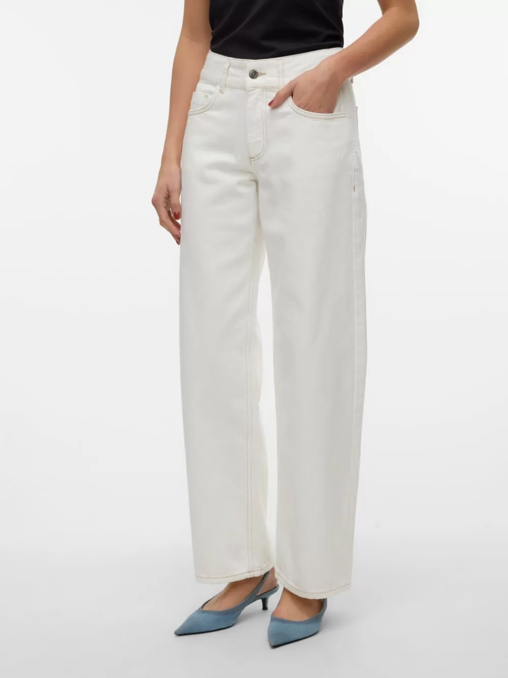 VERO MODA SNRANCY Normaali vyötärö Wide fit Farkut White Denim Best Sale