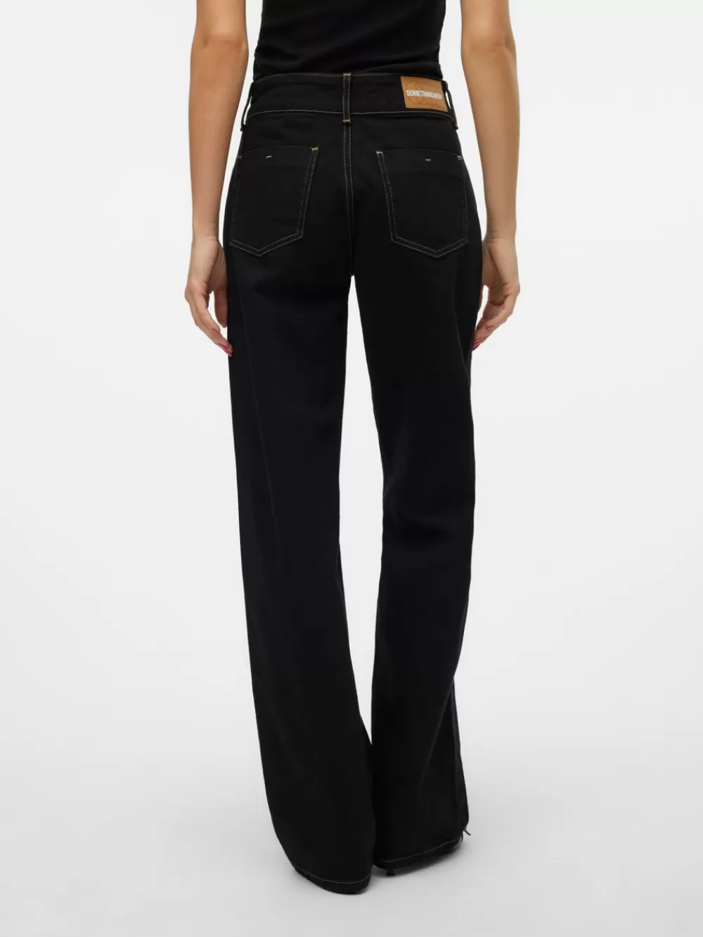 VERO MODA SNRANCY Normaali vyötärö Wide fit Farkut Black Denim Outlet
