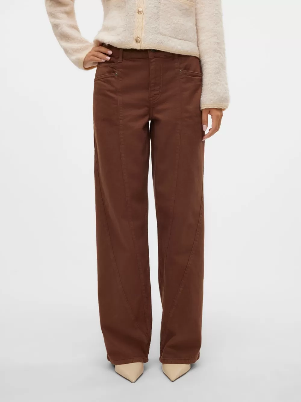 VERO MODA SNROY Normaali vyötärö Straight fit Farkut Medium Brown Denim Outlet