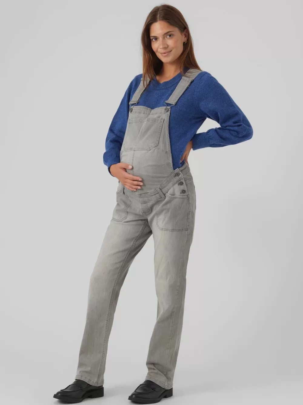 VERO MODA Straight fit Yksi soljella säädettävä hihna Farkkuhaalarit Light Grey Denim New