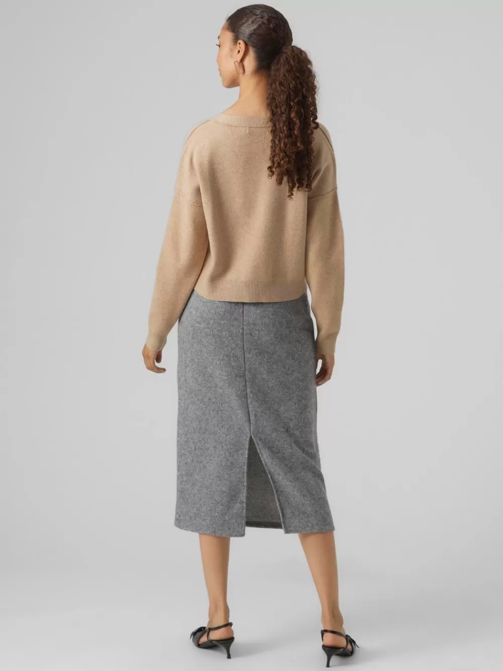 VERO MODA VMBLIS Korkea vyötärö Midihame Light Grey Melange Store