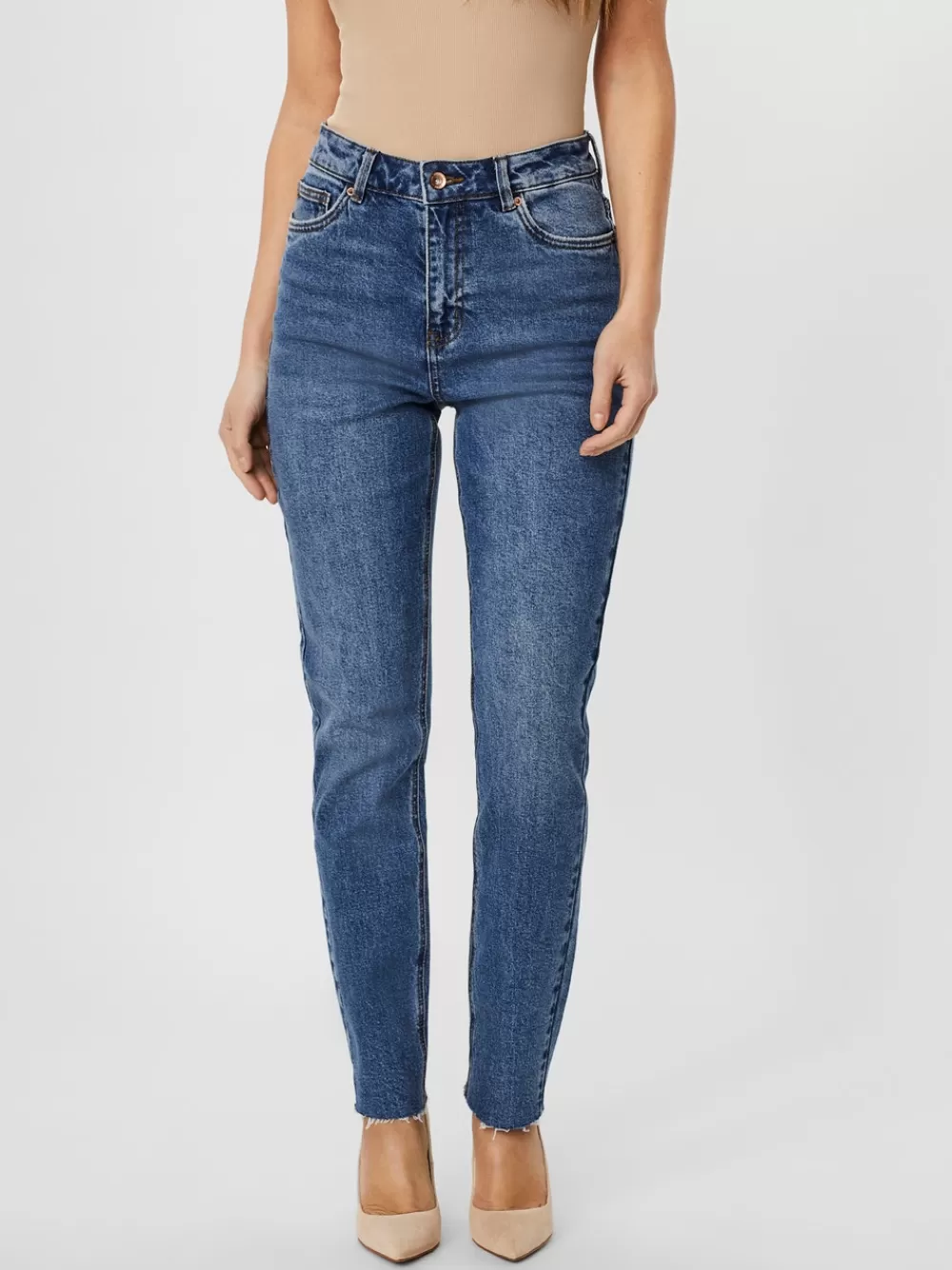 VERO MODA VMBRENDA Korkea vyötärö Straight fit Farkut Medium Blue Denim Flash Sale