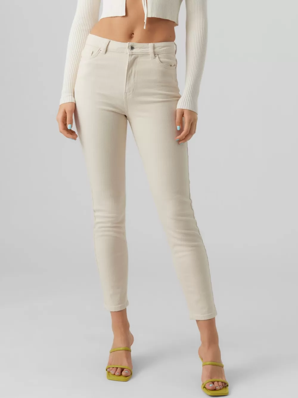 VERO MODA VMBRENDA Korkea vyötärö Straight fit Farkut Ecru Best
