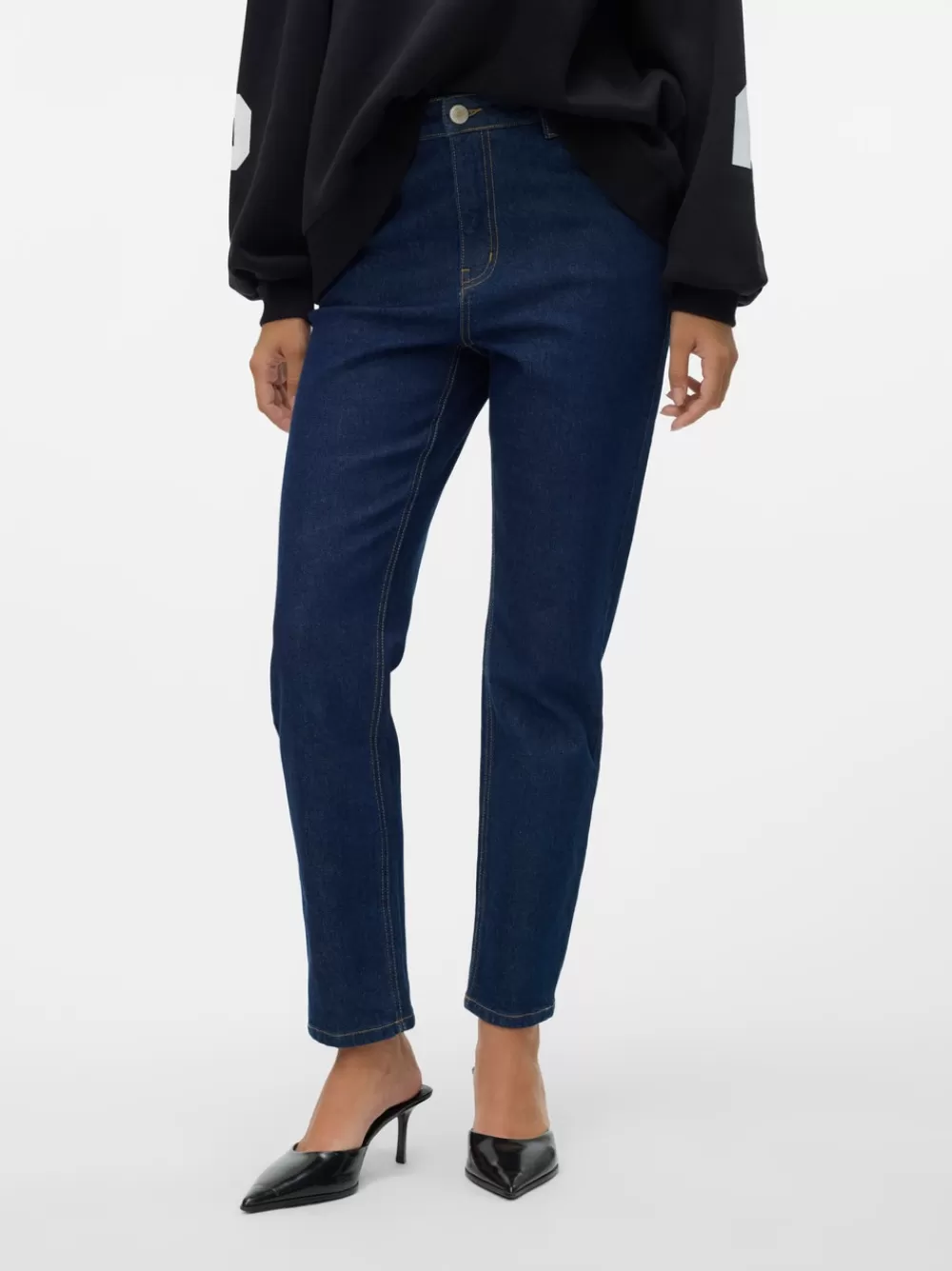 VERO MODA VMBRENDA Korkea vyötärö Straight fit Farkut Dark Blue Denim Outlet