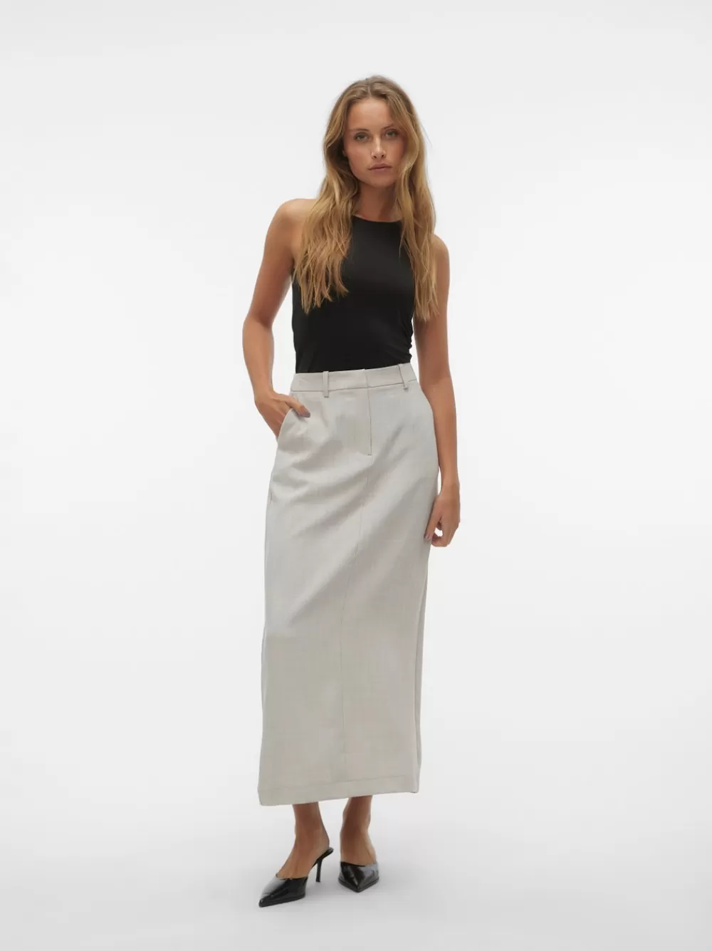 VERO MODA VMCASSIDY Korkea vyötärö Pitkä hame Vapor Blue New