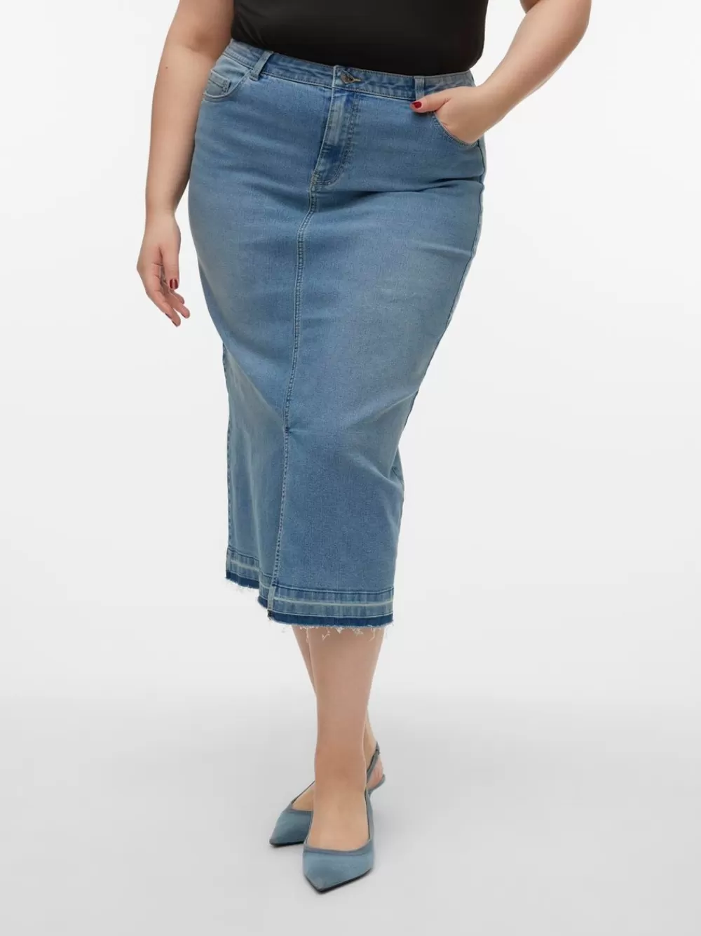 VERO MODA VMCLINA Korkea vyötärö Pitkä hame Light Blue Denim Online