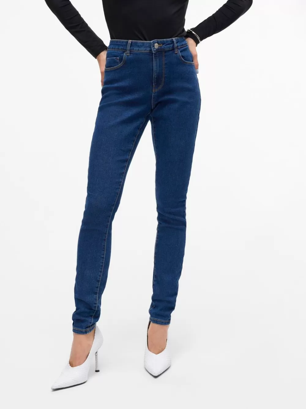 VERO MODA VMELLY Normaali vyötärö Skinny fit Farkut Dark Blue Denim Best