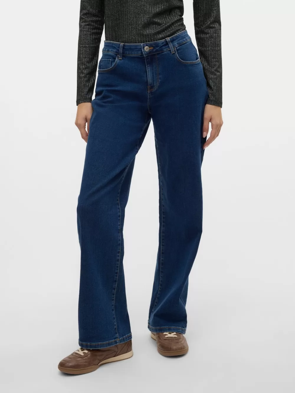 VERO MODA VMELLY Normaali vyötärö Wide leg fit Farkut Dark Blue Denim Flash Sale