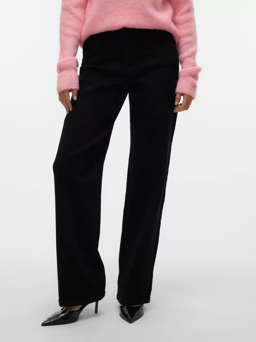 VERO MODA VMELLY Normaali vyötärö Wide leg fit Farkut Black Hot