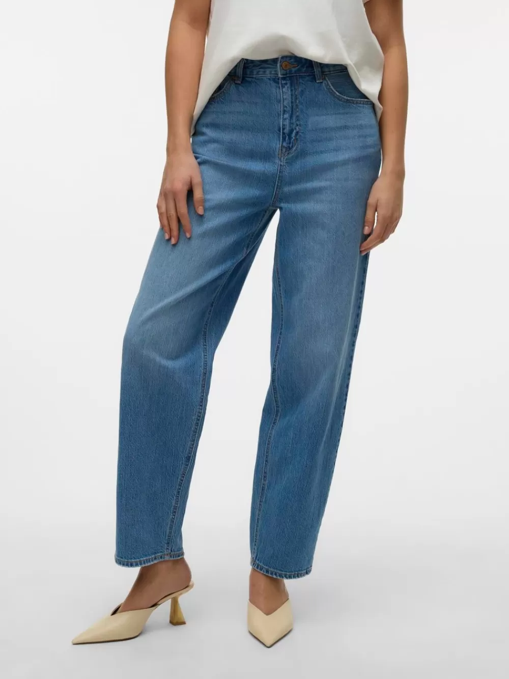 VERO MODA VMETNA Korkea vyötärö Barrel fit Farkut Medium Blue Denim New