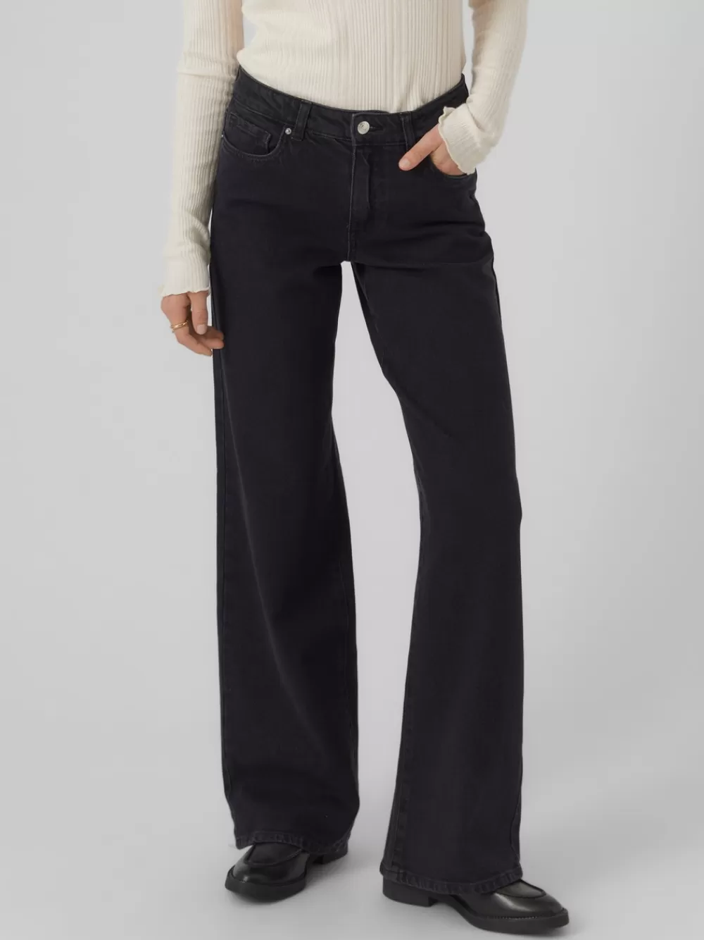VERO MODA VMFAITH Matala vyötärö Wide fit Farkut Black Denim Online