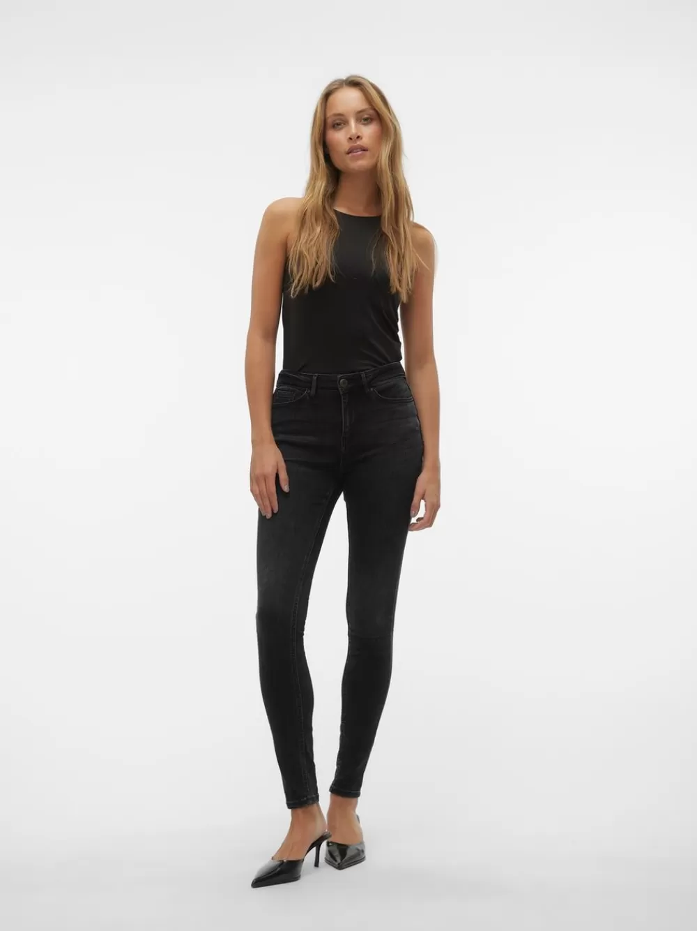 VERO MODA VMFLASH Normaali vyötärö Skinny fit Farkut Black Denim New