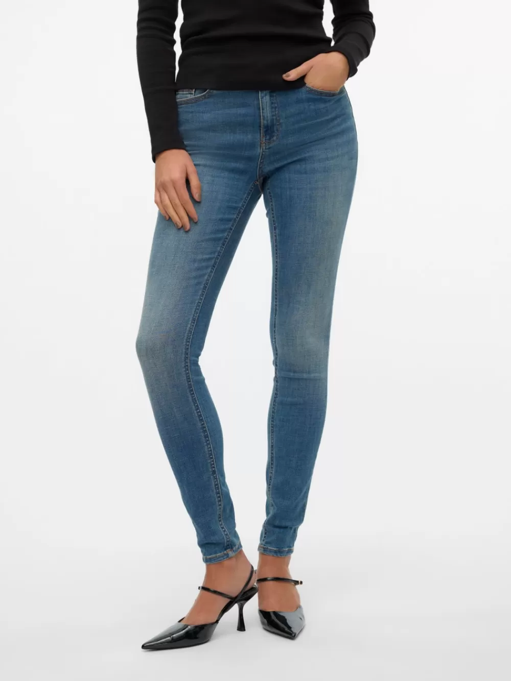 VERO MODA VMFLASH Normaali vyötärö Skinny fit Farkut Medium Blue Denim Store