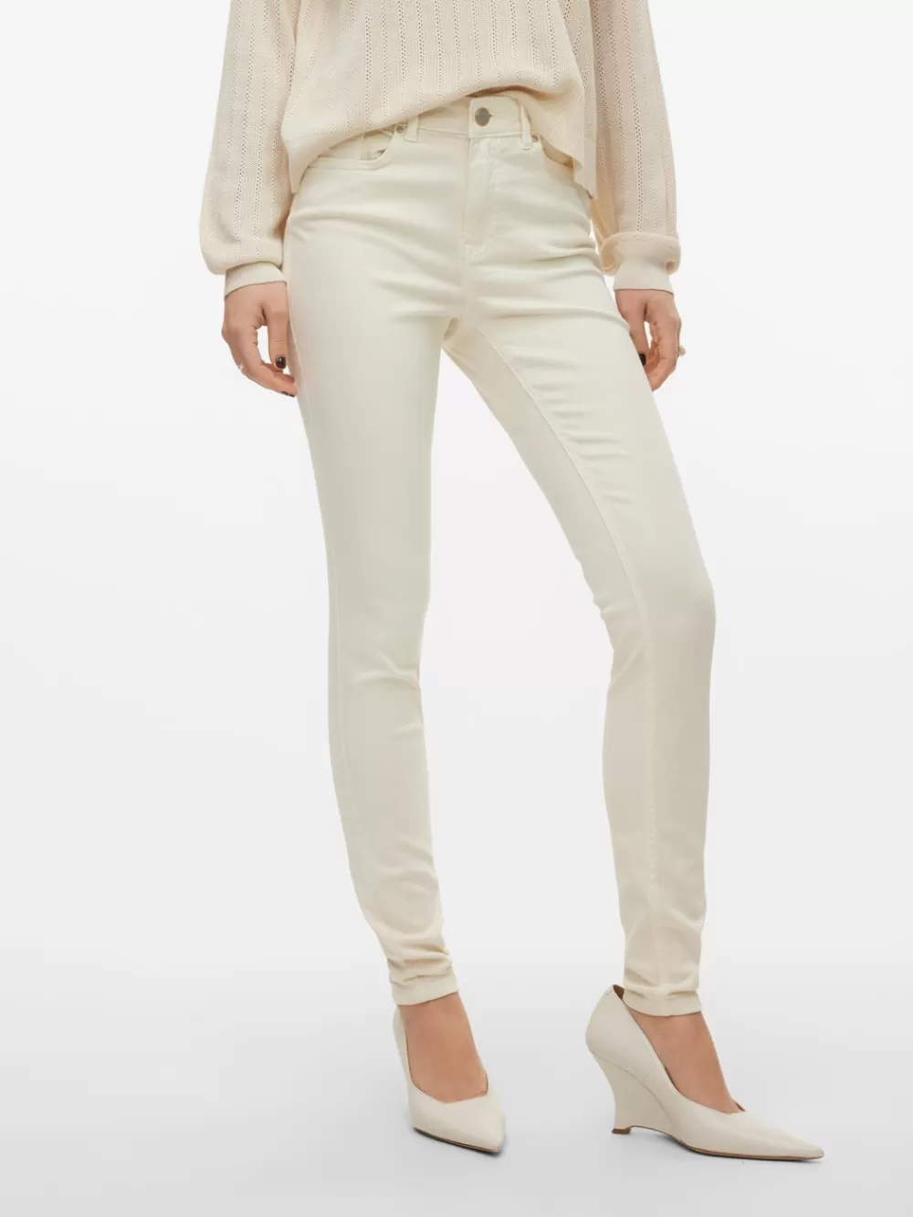 VERO MODA VMFLASH Normaali vyötärö Skinny fit Farkut Ecru Clearance