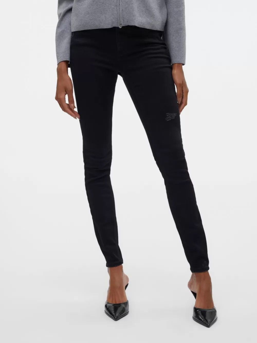 VERO MODA VMFLASH Normaali vyötärö Skinny fit Farkut Black Denim Cheap