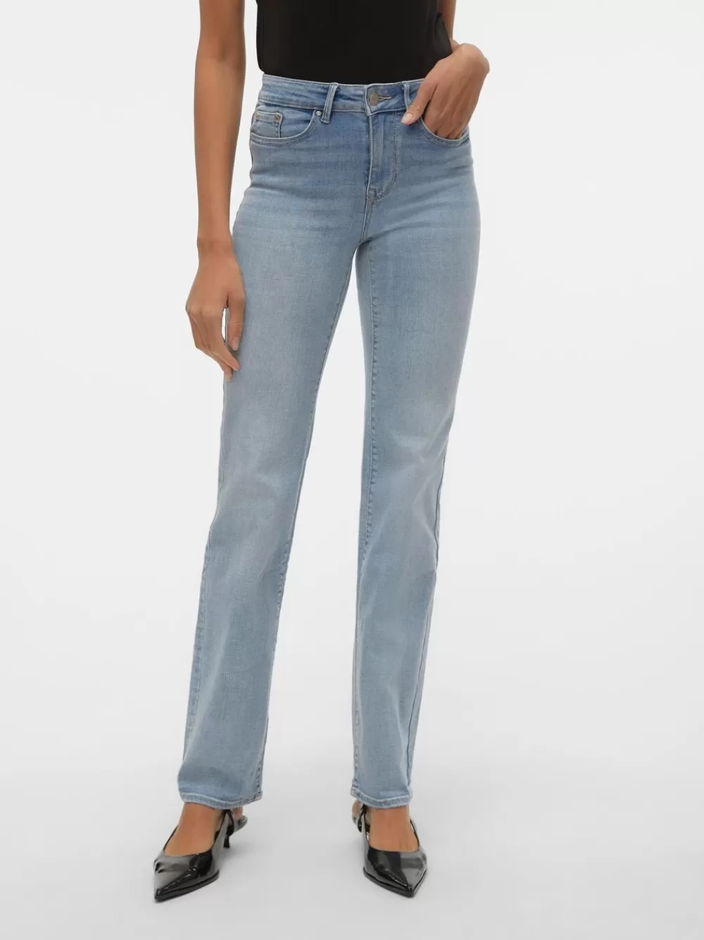 VERO MODA VMFLASH Normaali vyötärö Straight fit Farkut Light Blue Denim Best