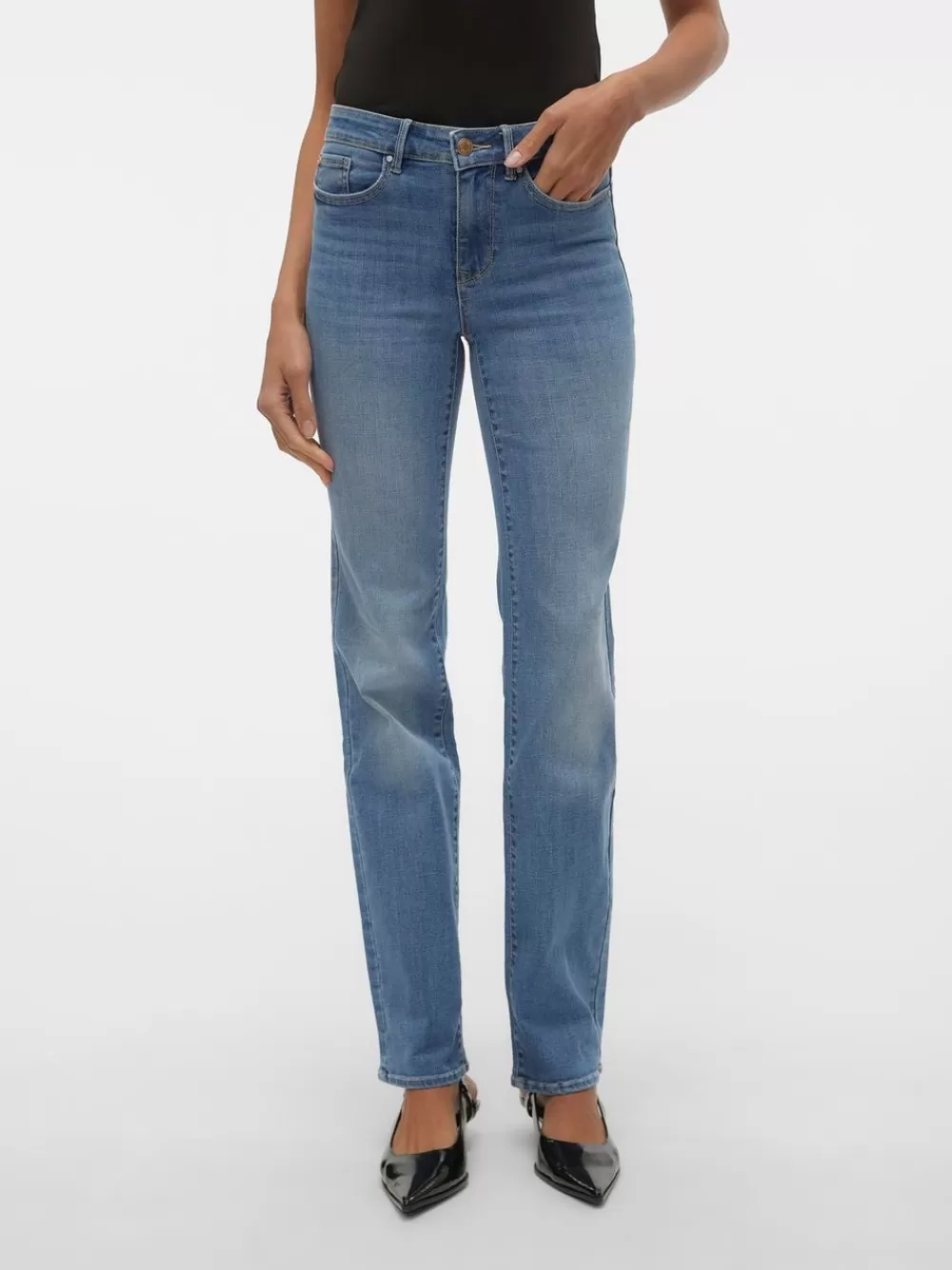 VERO MODA VMFLASH Normaali vyötärö Straight fit Farkut Medium Blue Denim Outlet