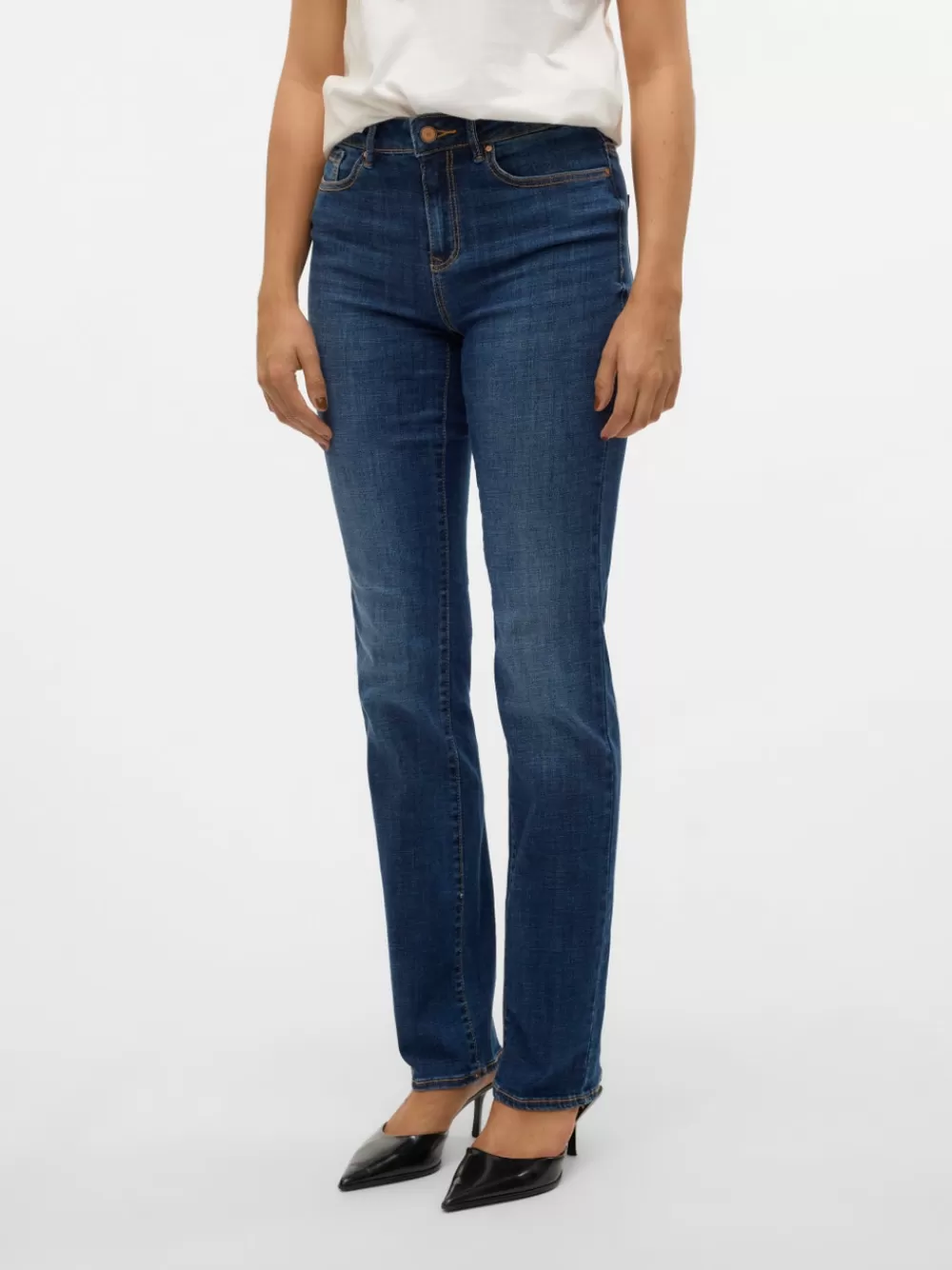VERO MODA VMFLASH Normaali vyötärö Straight fit Farkut Dark Blue Denim Discount