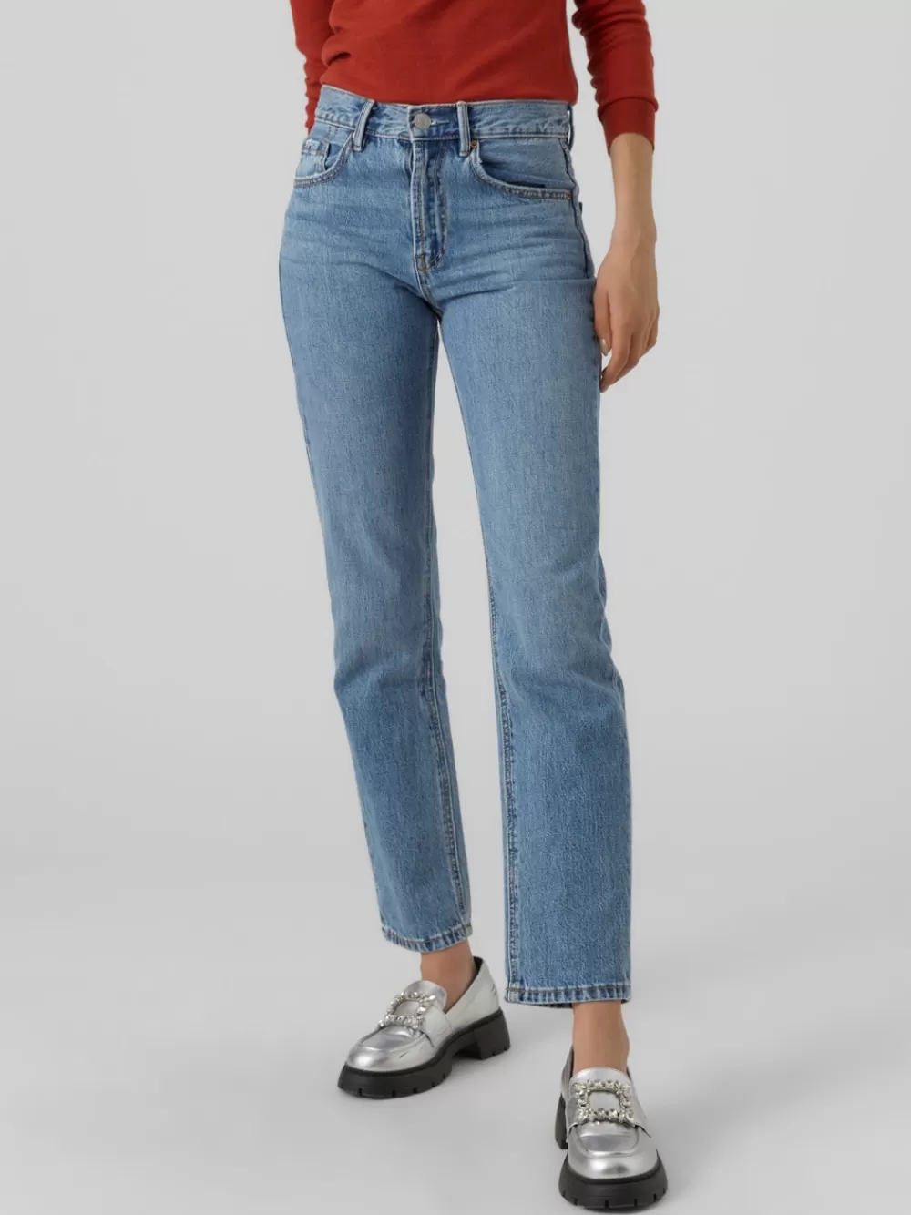 VERO MODA VMHAILEY Korkea vyötärö Straight fit Farkut Medium Blue Denim New