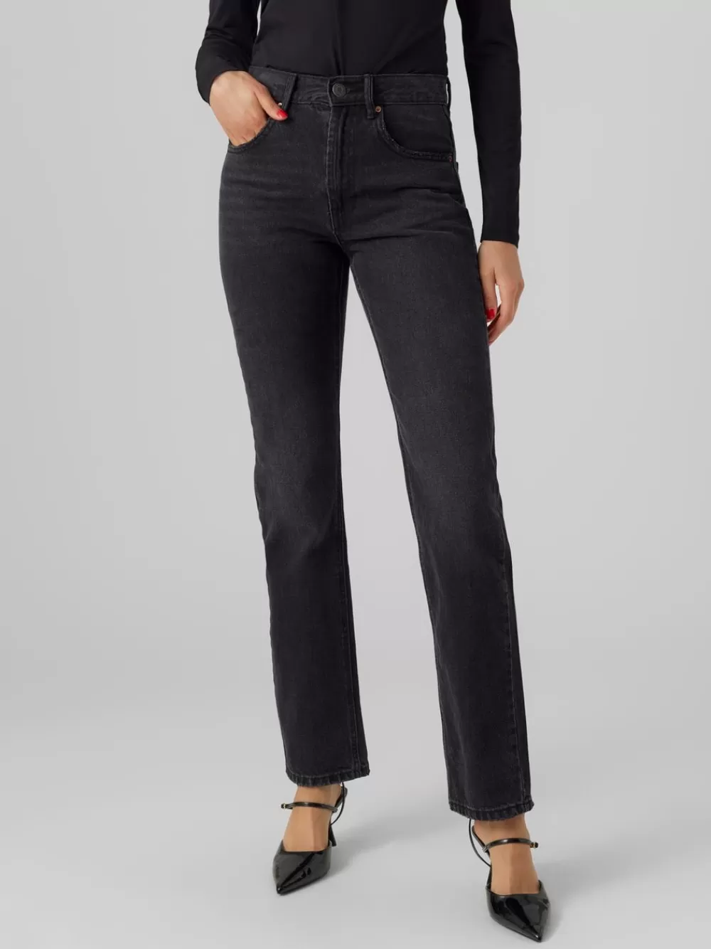 VERO MODA VMHAILEY Korkea vyötärö Straight fit Farkut Black Denim Shop