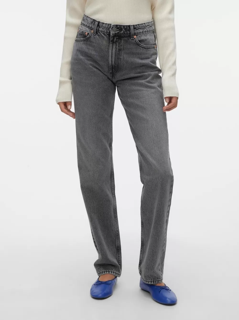 VERO MODA VMHAILEY Korkea vyötärö Straight fit Farkut Medium Grey Denim Hot