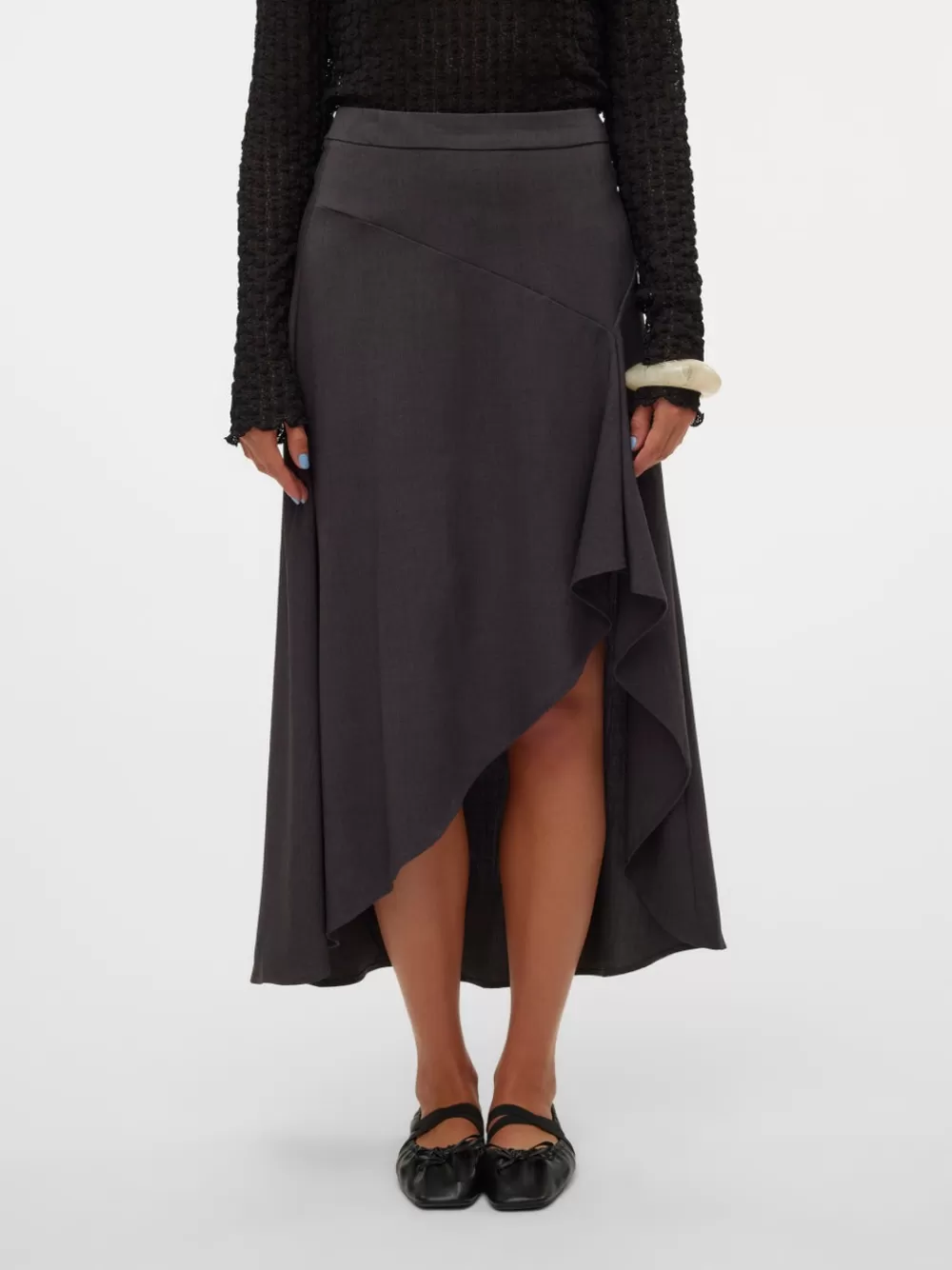 VERO MODA VMINA Korkea vyötärö Pitkä hame Dark Grey Melange Cheap