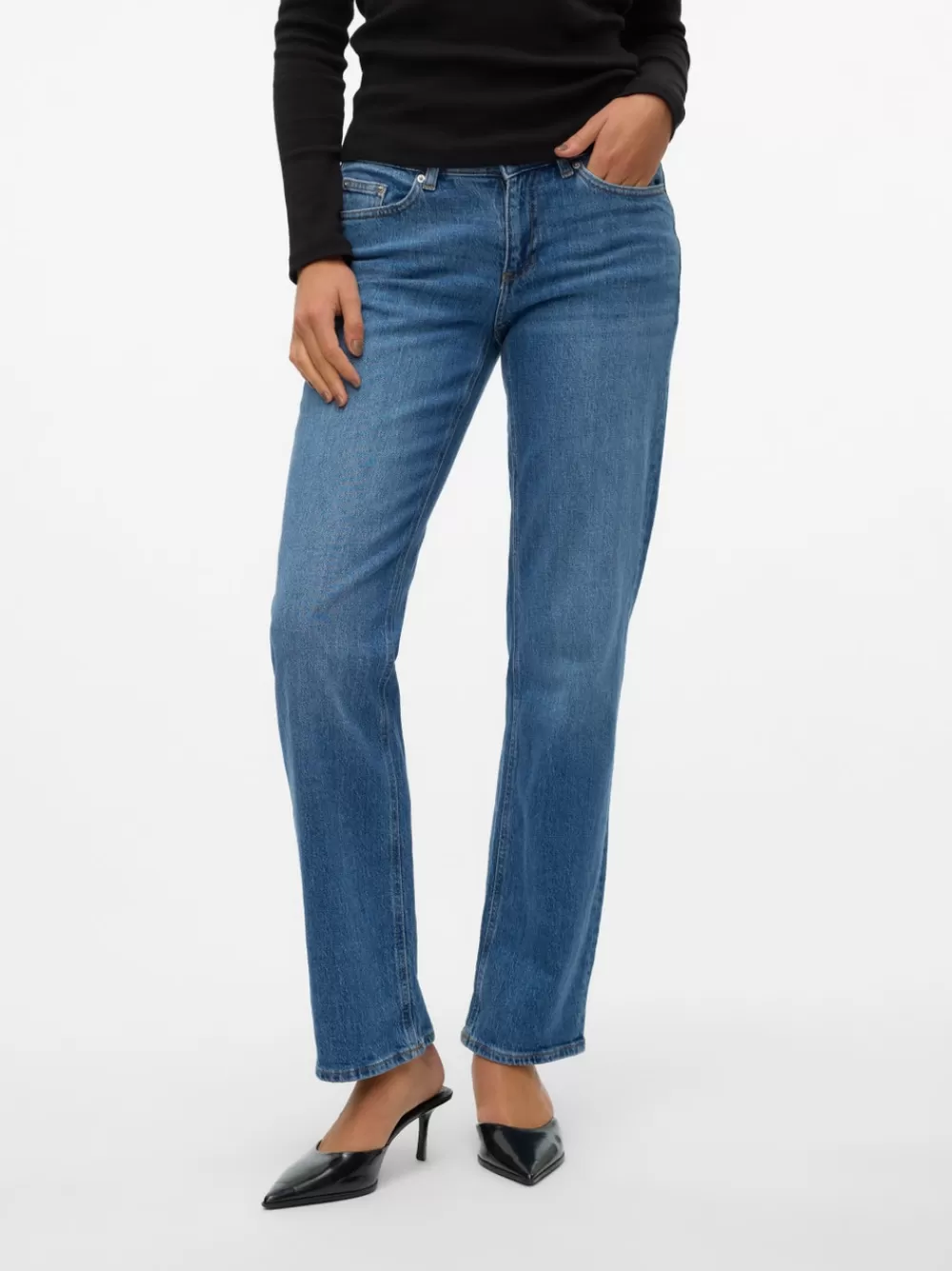 VERO MODA VMJADA Normaali vyötärö Straight fit Farkut Medium Blue Denim Store
