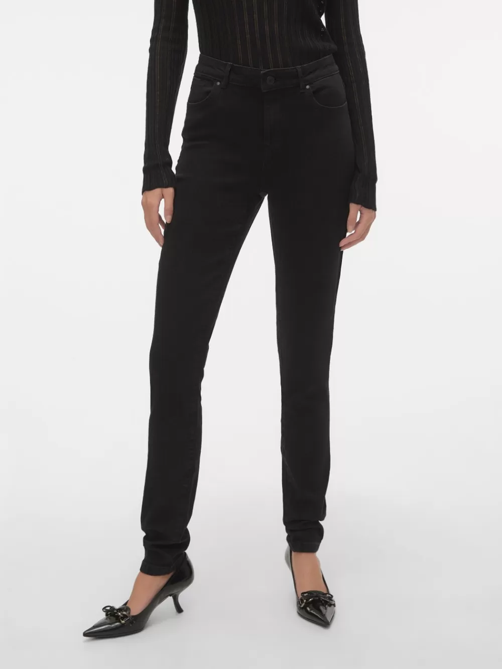 VERO MODA VMJUNE Normaali vyötärö Slim fit Farkut Black Cheap