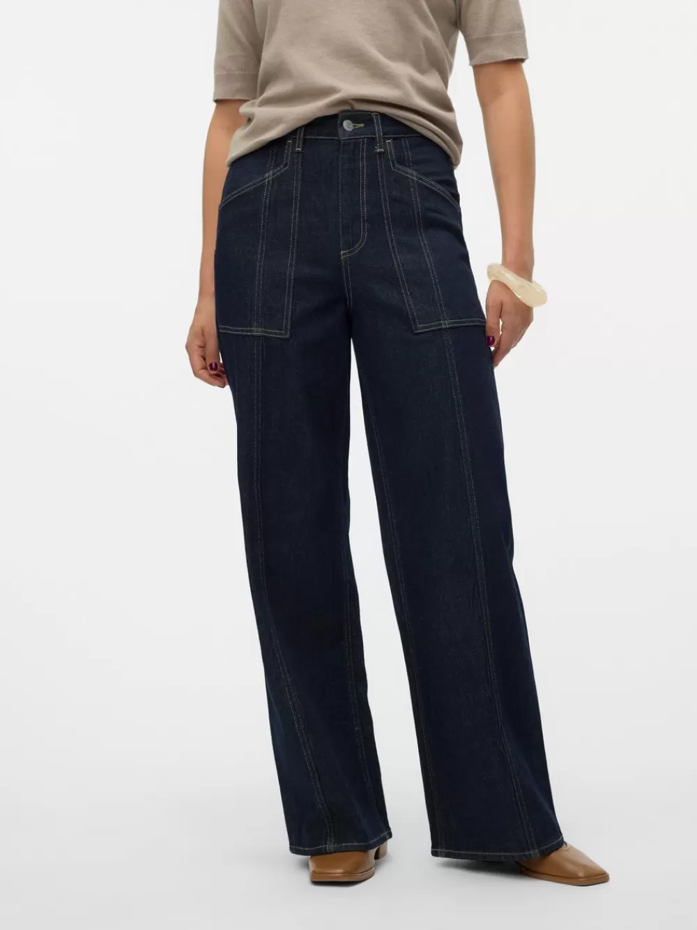 VERO MODA VMKATHY Erittäin korkea vyötärö Wide leg fit Farkut Dark Blue Denim New