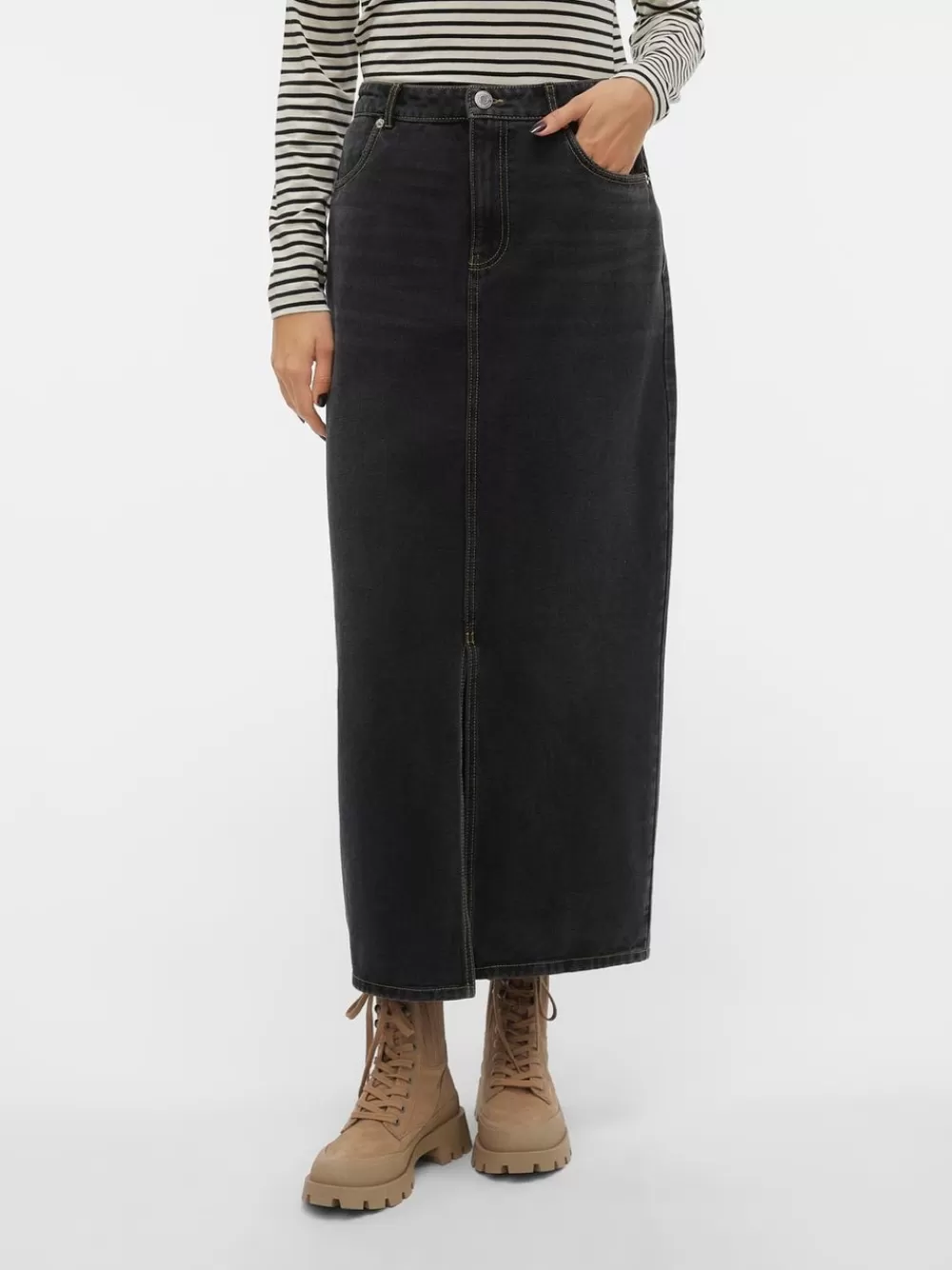 VERO MODA VMKYLE Korkea vyötärö Pitkä hame Dark Grey Denim New