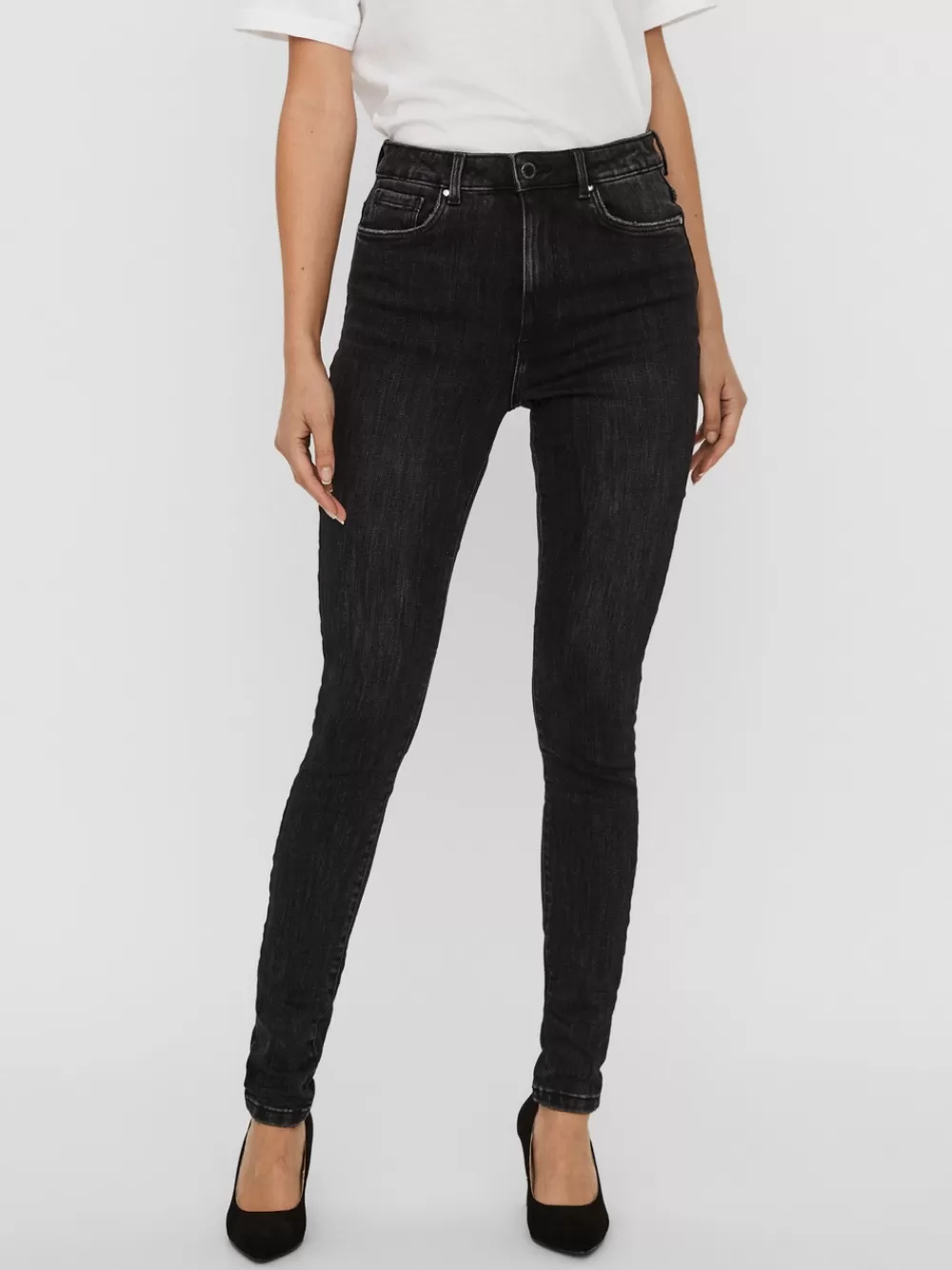 VERO MODA VMLOA Korkea vyötärö Skinny fit Farkut Black Discount