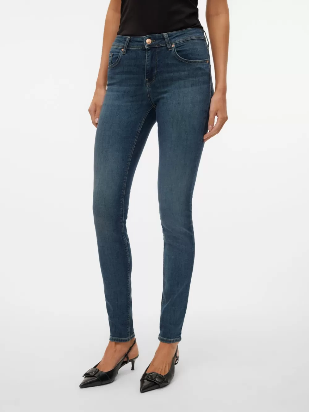 VERO MODA VMLUX Normaali vyötärö Slim fit Farkut Dark Blue Denim Online
