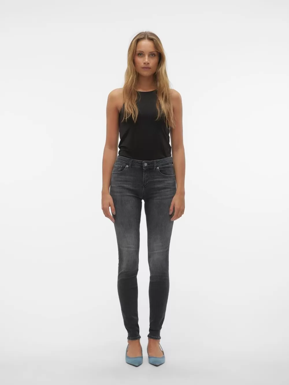 VERO MODA VMLUX Normaali vyötärö Slim fit Farkut Black Cheap