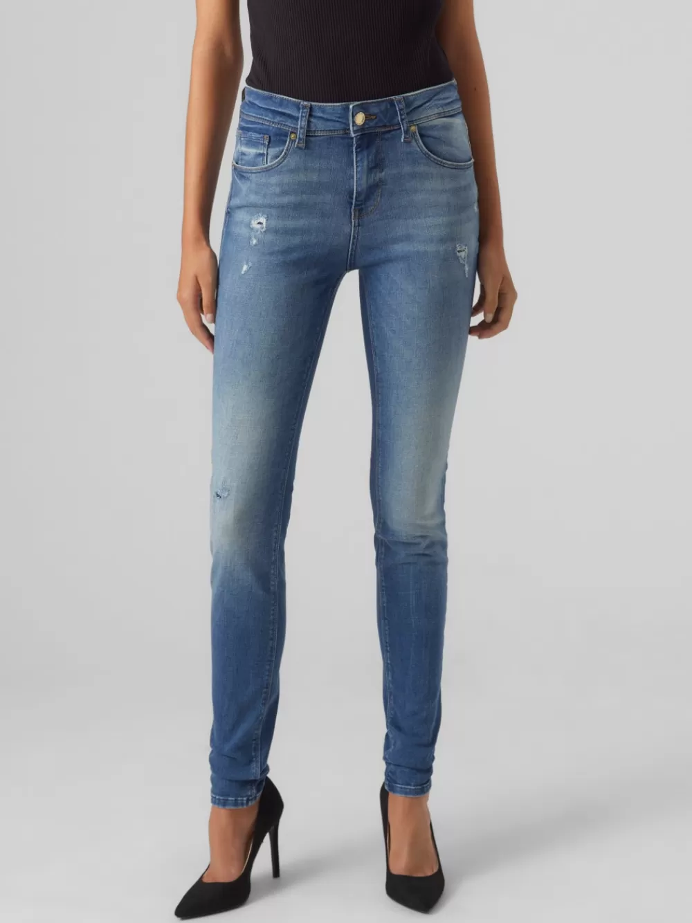 VERO MODA VMLUX Normaali vyötärö Slim fit Farkut Medium Blue Denim Online