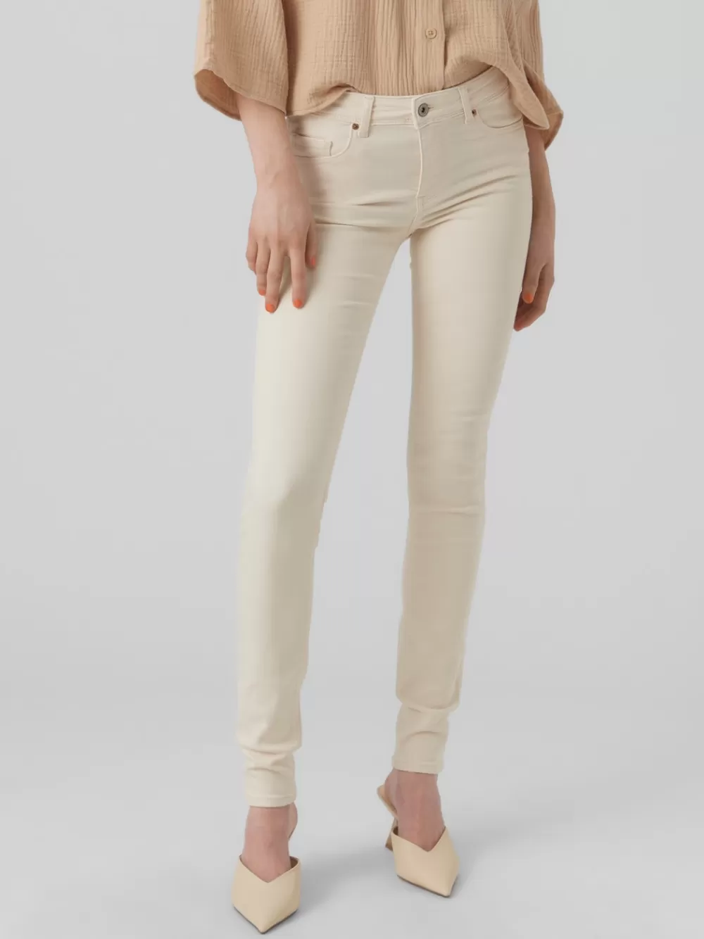 VERO MODA VMLUX Normaali vyötärö Slim fit Farkut Ecru Discount