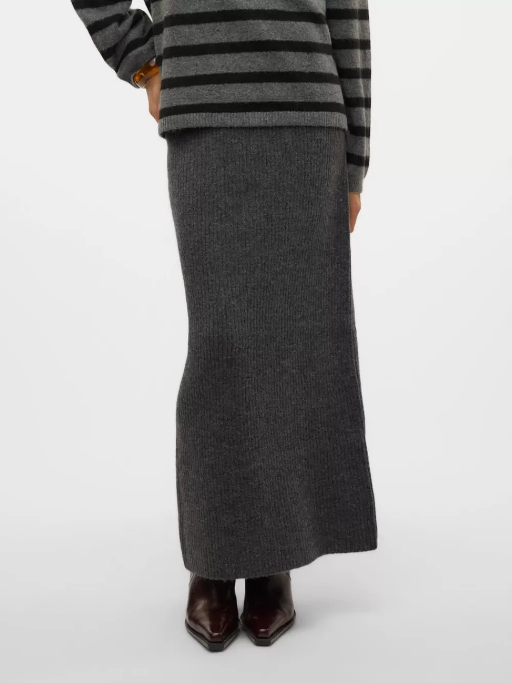 VERO MODA VMMAY Korkea vyötärö Pitkä hame Dark Grey Melange Clearance