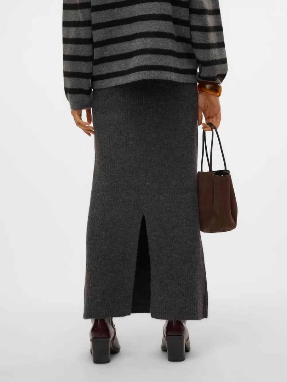 VERO MODA VMMAY Korkea vyötärö Pitkä hame Dark Grey Melange Clearance
