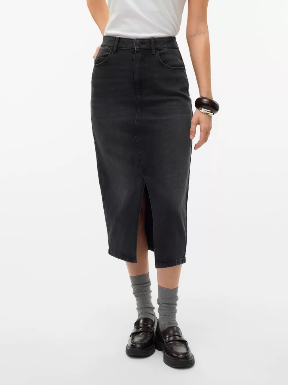 VERO MODA VMNATALIE Korkea vyötärö Midihame Dark Grey Denim Online