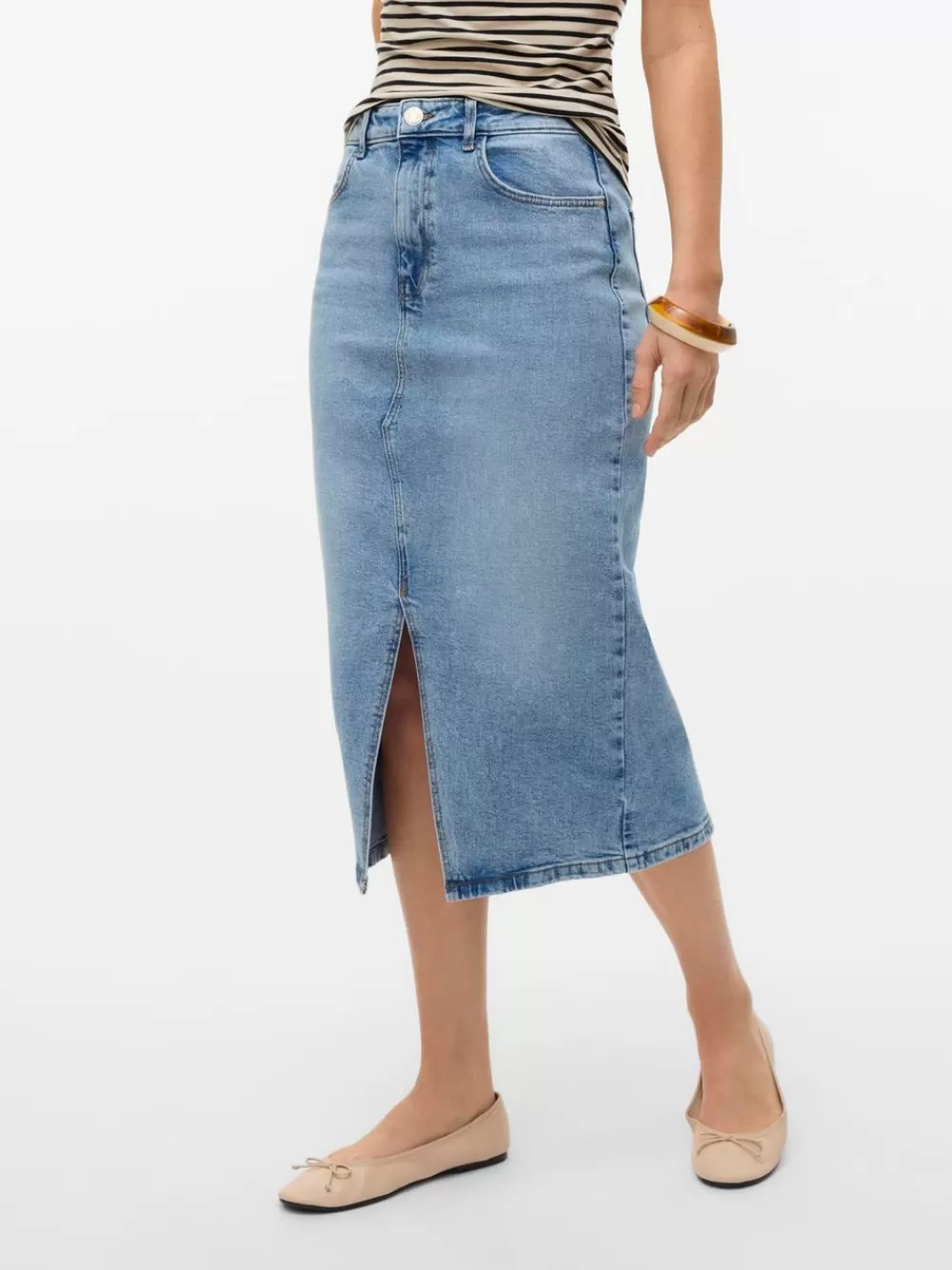 VERO MODA VMNATALIE Korkea vyötärö Midihame Light Blue Denim Outlet