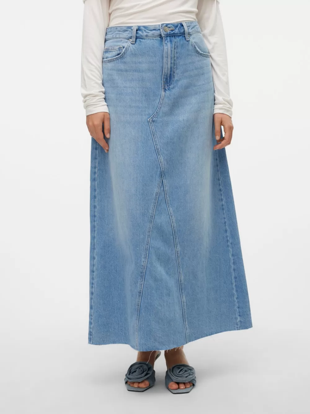 VERO MODA VMRIVA Korkea vyötärö Pitkä hame Light Blue Denim Fashion