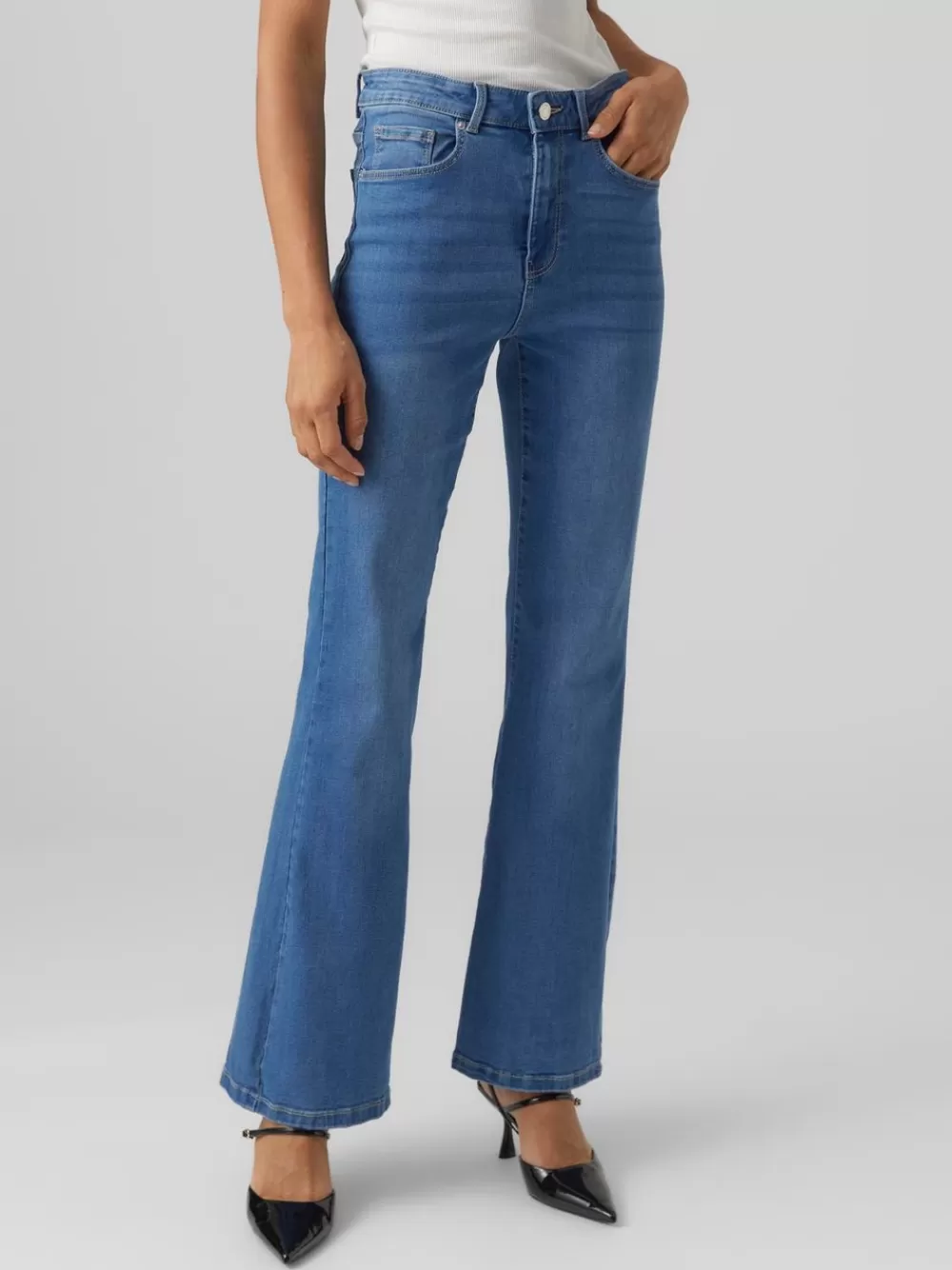 VERO MODA VMSELINA Korkea vyötärö Flared fit Farkut Medium Blue Denim Best